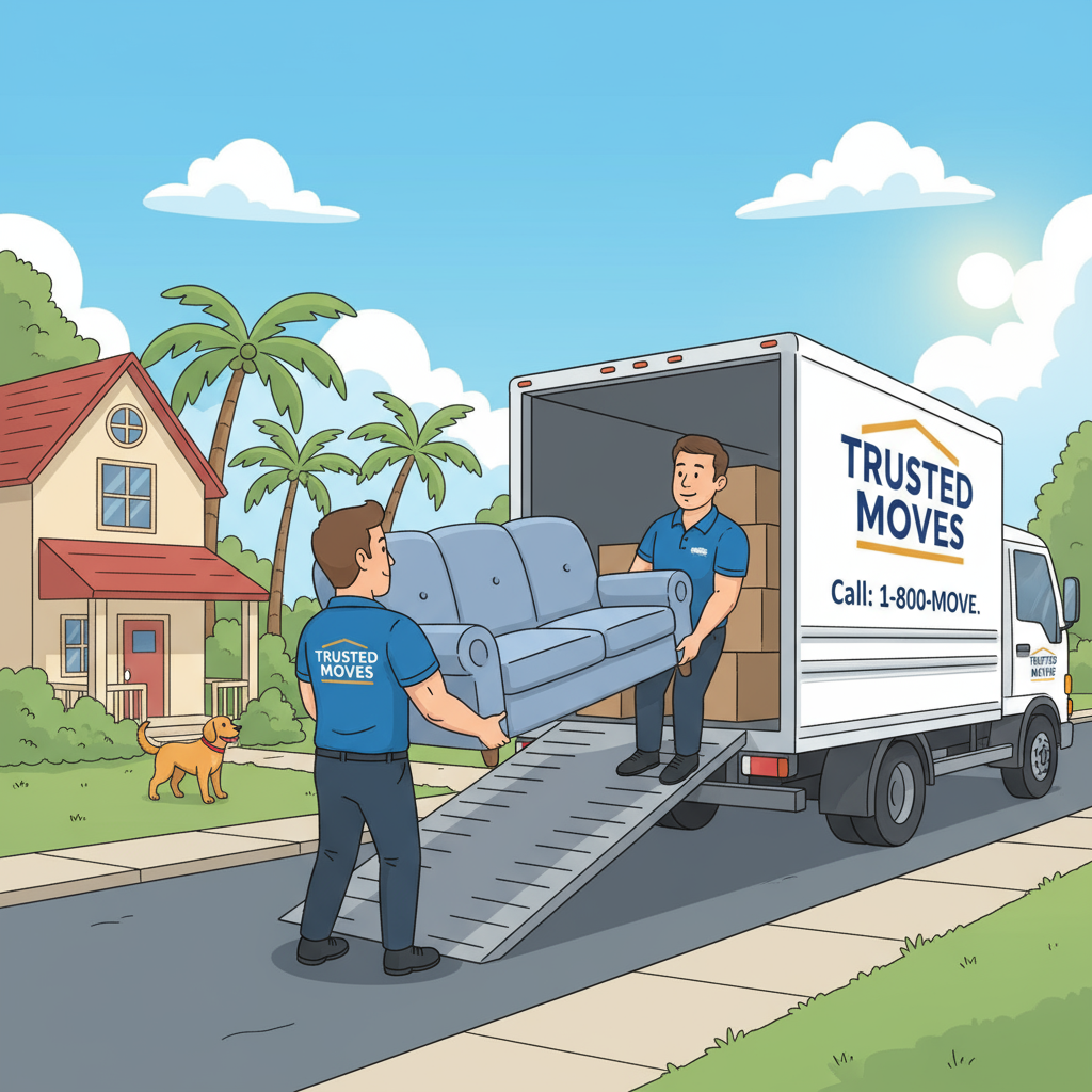 Moving company team in branded uniforms carefully loading furniture into modern moving truck, representing reliable and professional residential and commercial moving services for local TV advertising campaigns.