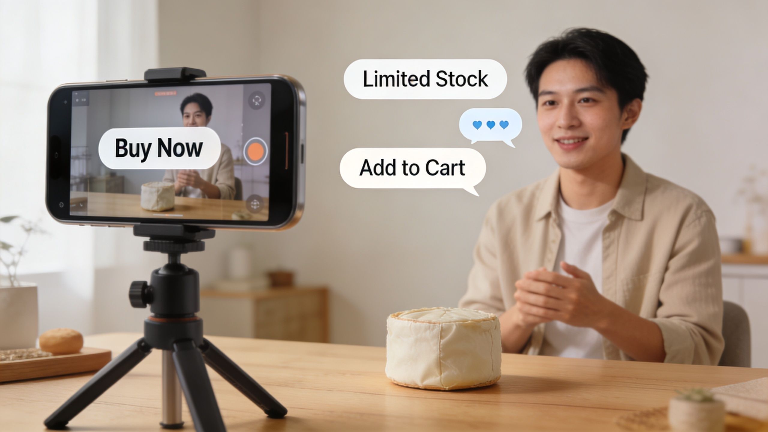 A content creator hosting a live shopping session to promote products on social media platforms.