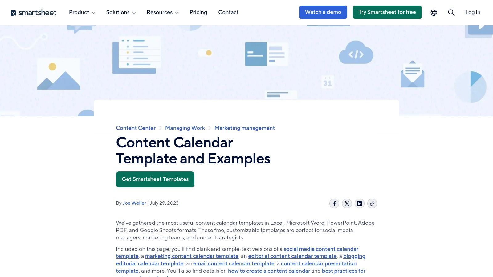 Smartsheet: Content and Marketing Calendar Templates