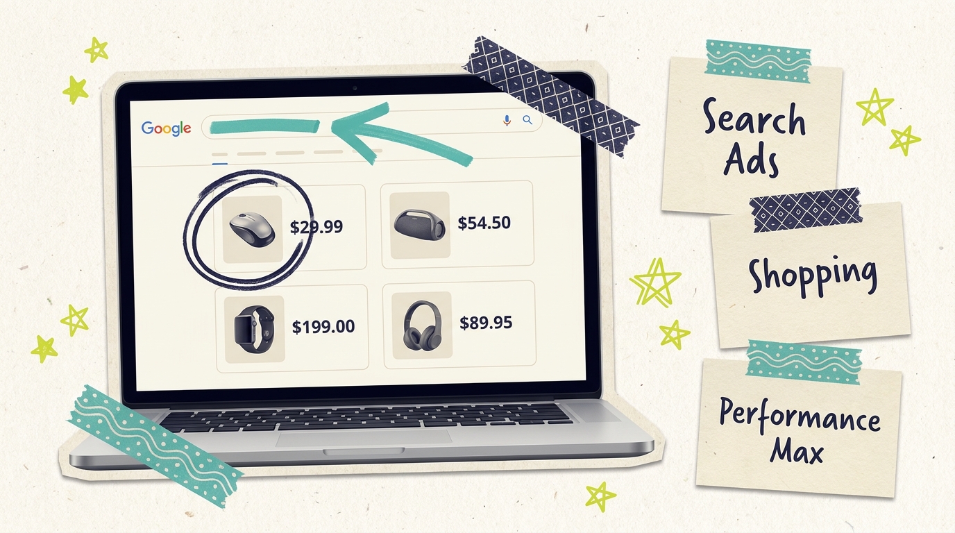 Laptop showing Google Shopping product results