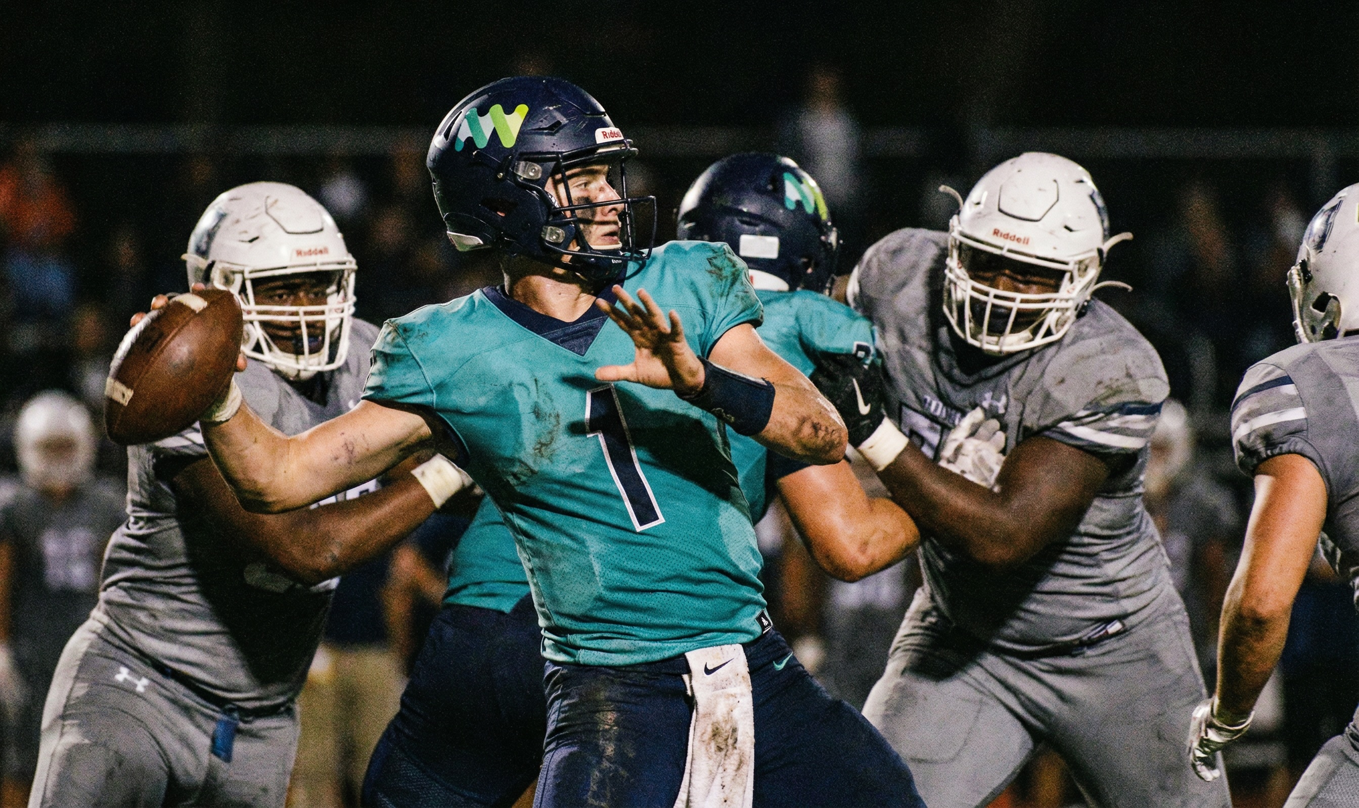 Intense football game action moment