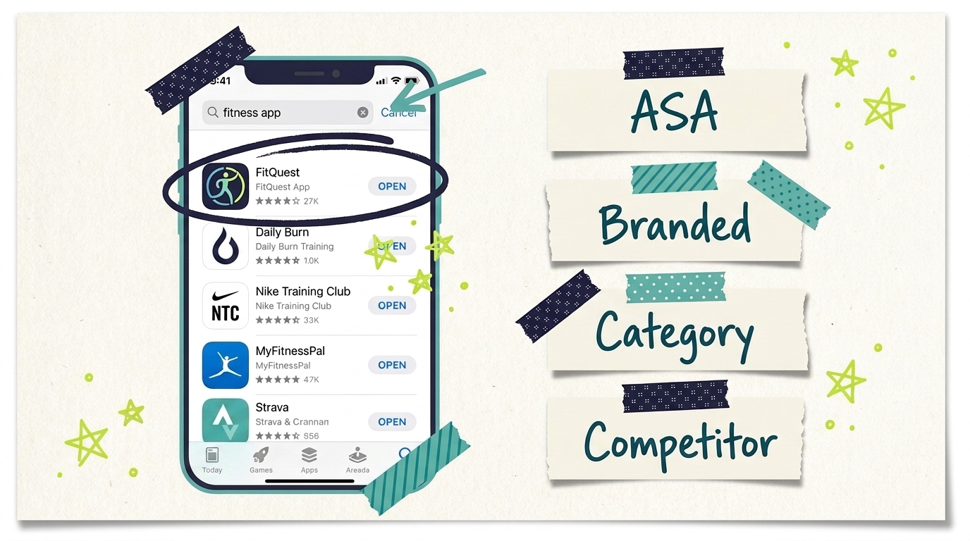 Apple App Store search results for fitness app keywords