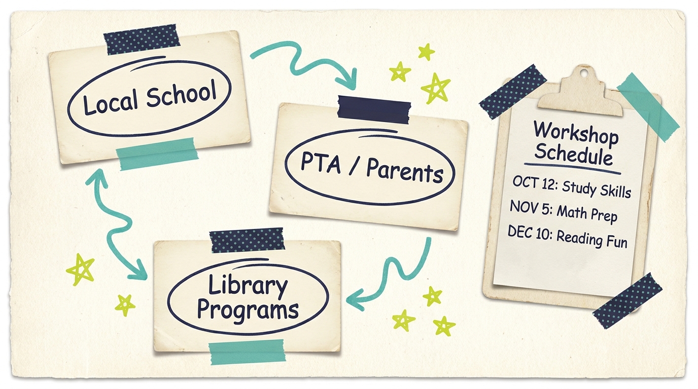 Tutoring partnership network: school, PTA, library