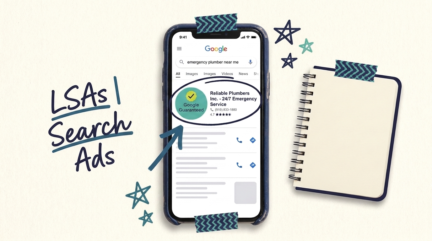 Phone showing Google Local Services Ads with Google Guaranteed badge
