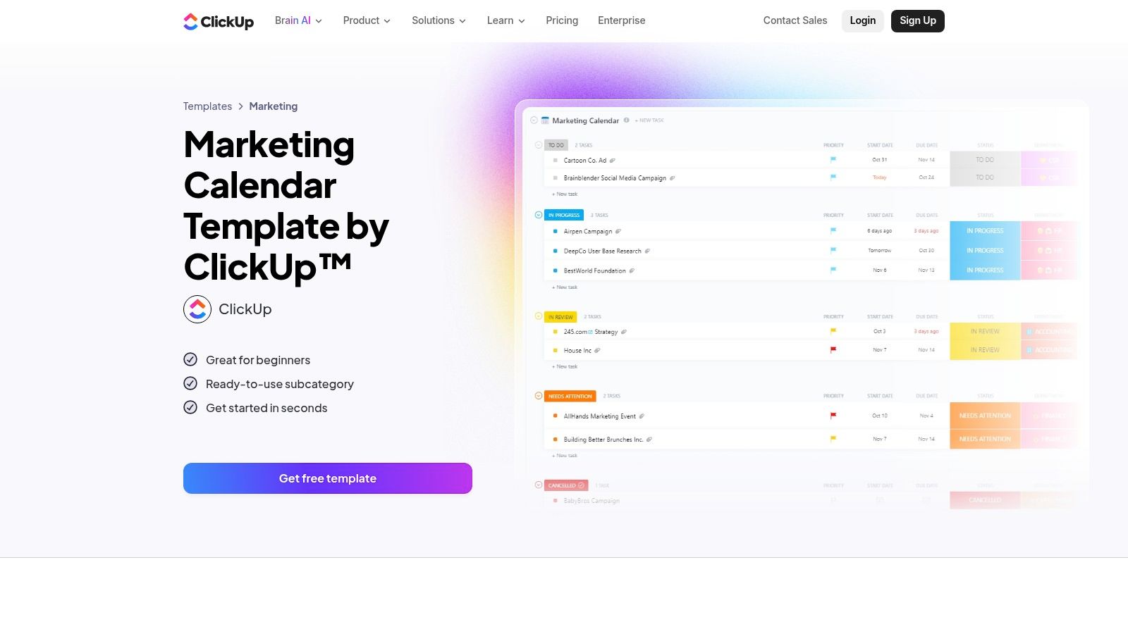 ClickUp: Marketing Calendar Template