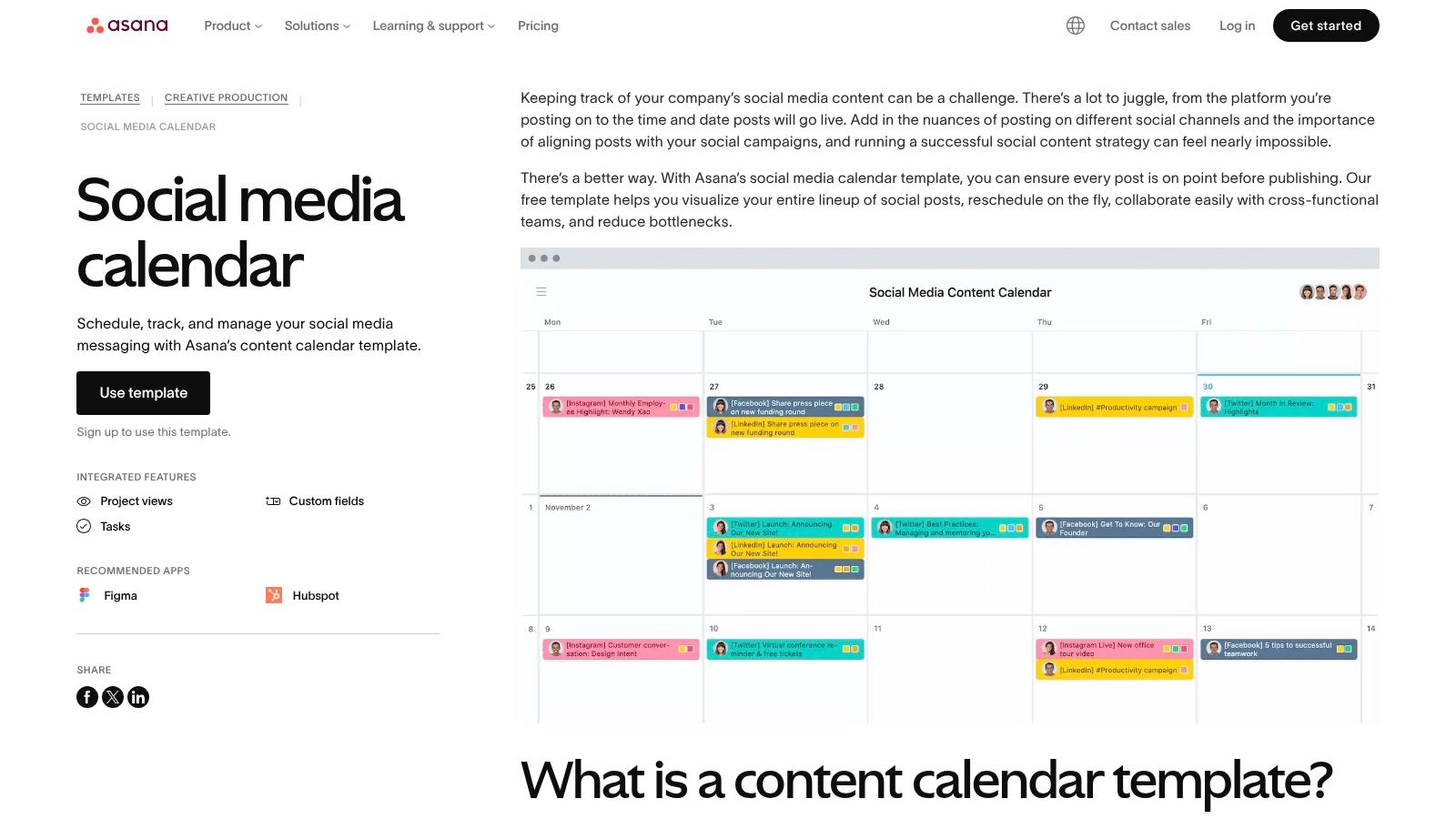 Asana: Social Media Calendar Template